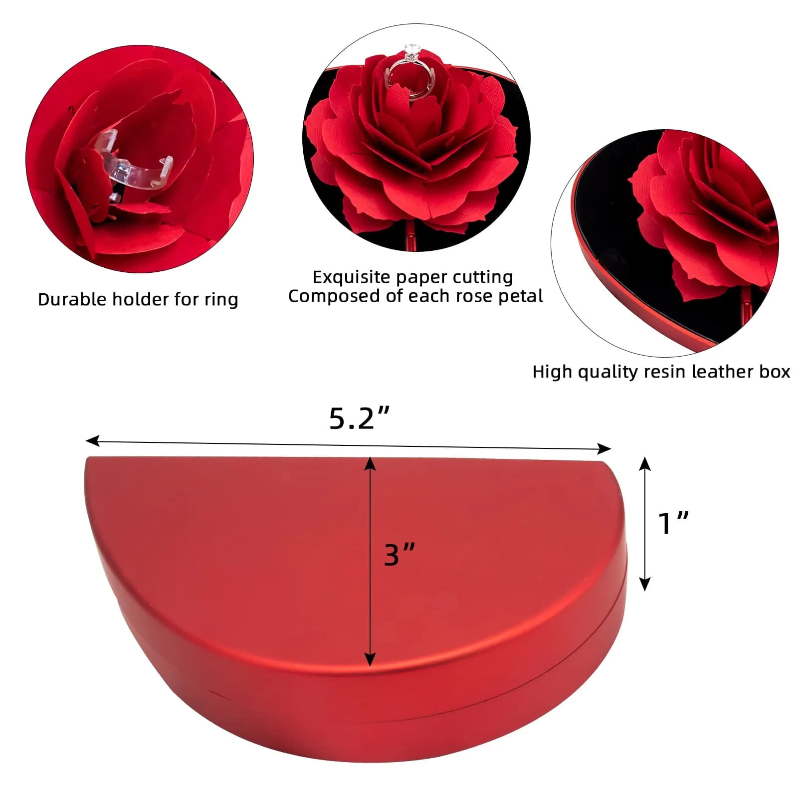 wonuu Red Heart Rose Ring Box for Proposal & Engagement | 13.5 cm (5.3 in) - view 6