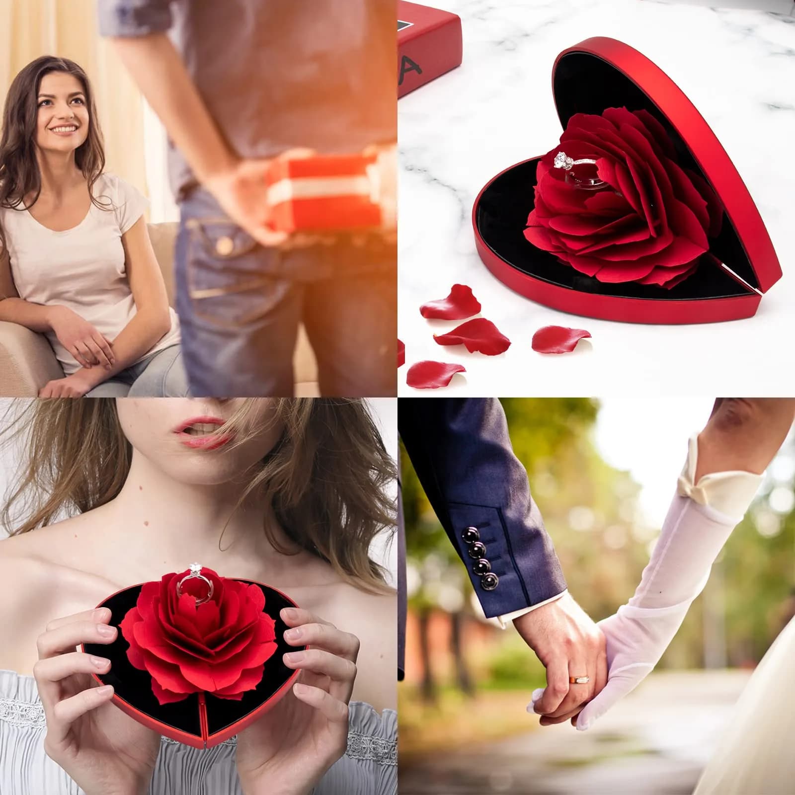 wonuu Red Heart Rose Ring Box for Proposal & Engagement | 13.5 cm (5.3 in) - view 7