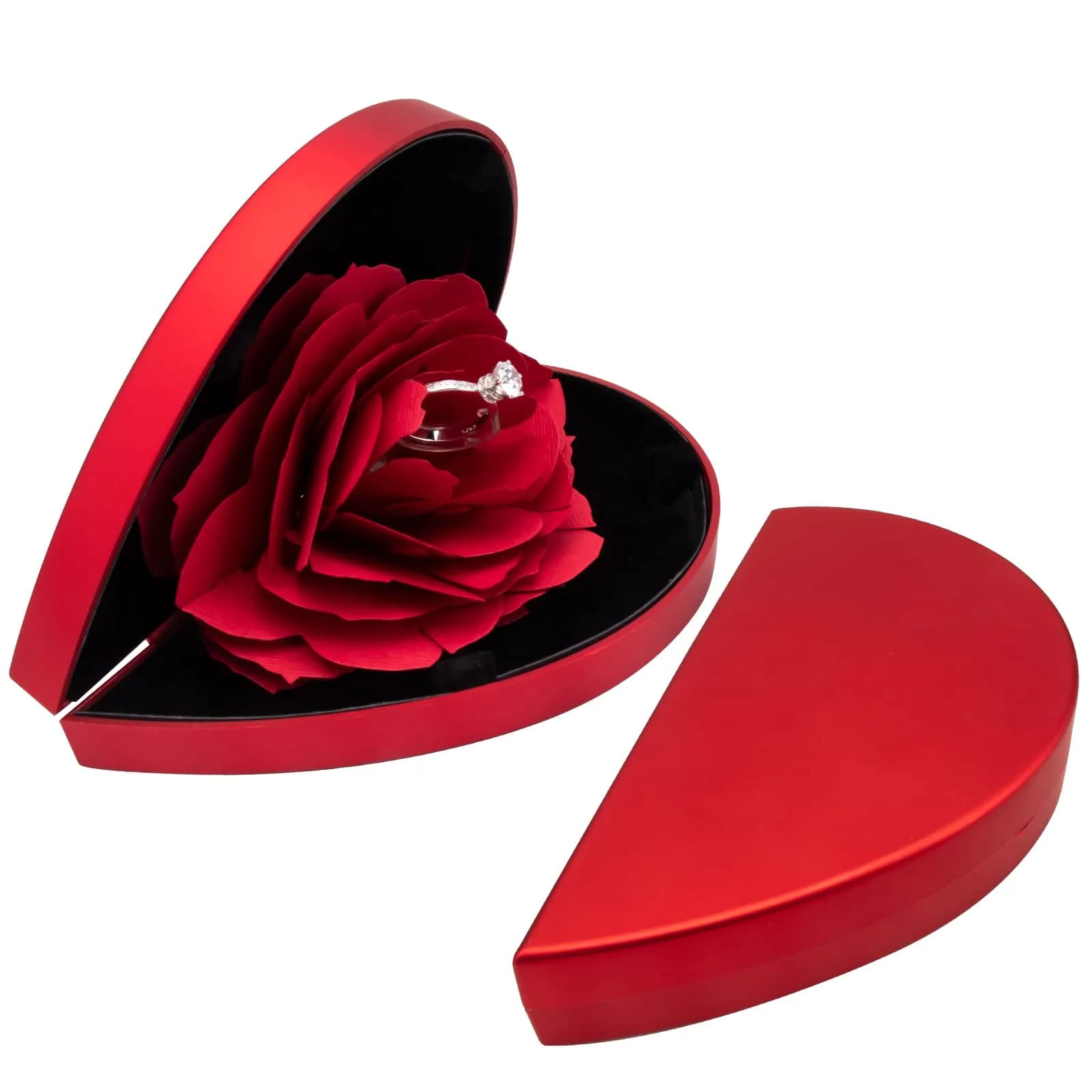 wonuu Pop Up Rose Engagement Ring Box - Red Heart, Heart-Shaped Design for Surprise Jewelry Storage - view 2