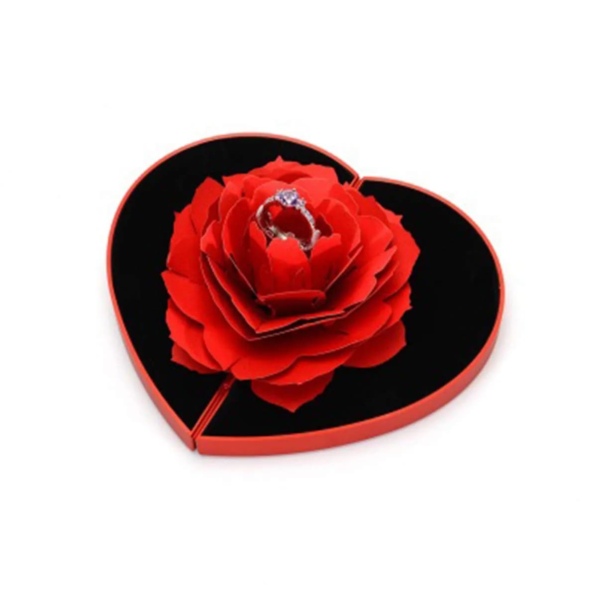 wonuu Pop Up Rose Engagement Ring Box | Surprise Jewelry Storage Holder for Women (Red, 12cm x 6.8cm x 2cm) — Red Heart / Heart-shaped