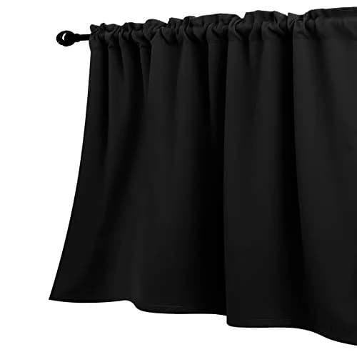 KOUFALL Black Valances for Windows 52 W x 15 L inch | Blackout Curtain for Kitchen & Bathroom thumbnail 1