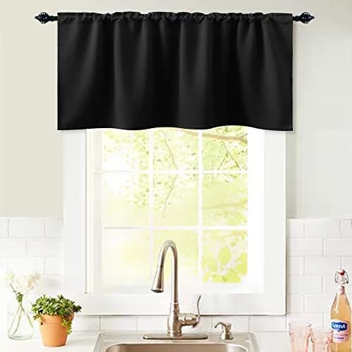 KOUFALL Black Valances for Windows 52 W x 15 L inch | Blackout Curtain for Kitchen & Bathroom thumbnail 2