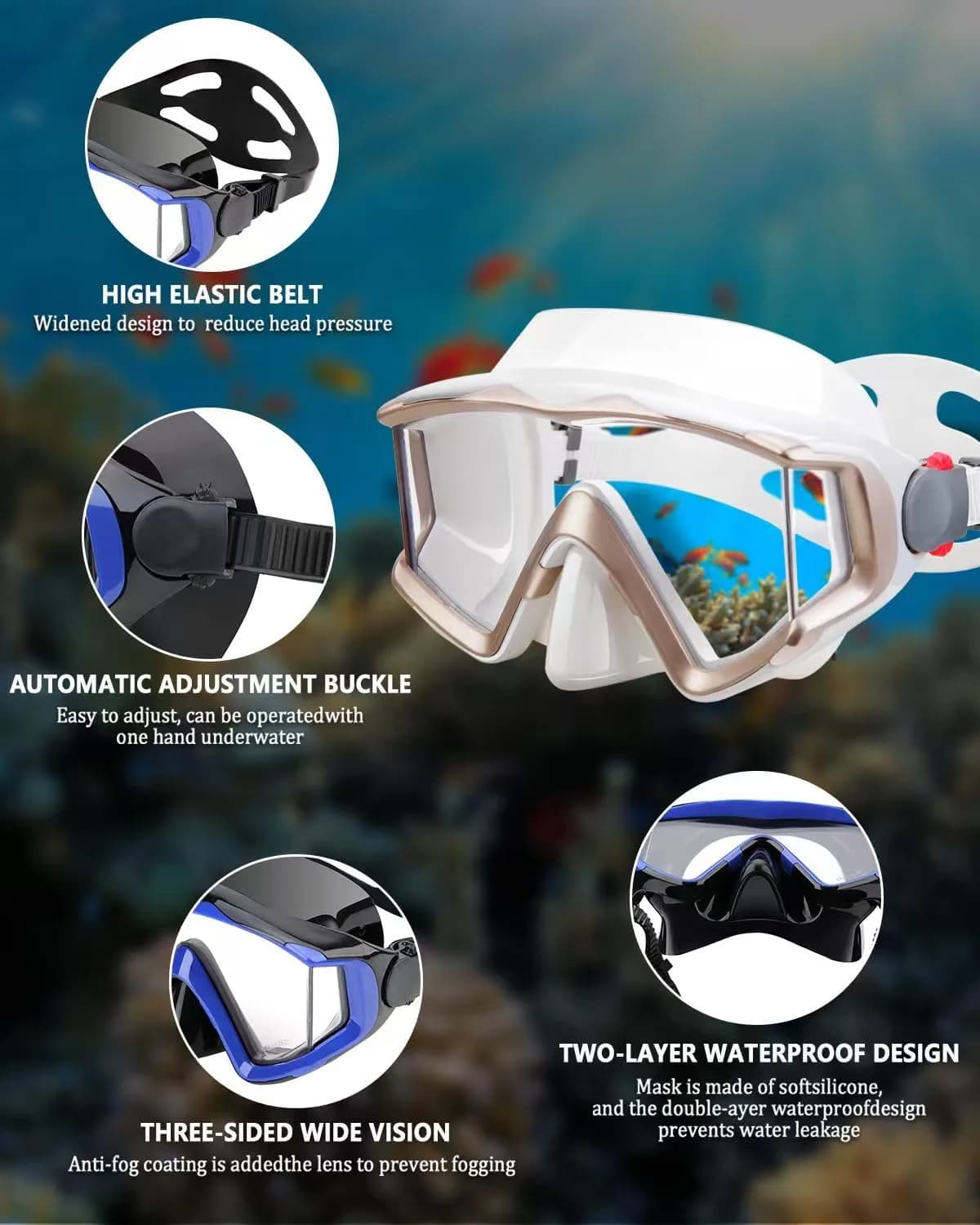 AQUA A DIVE SPORTS Adult Diving Mask with 180° Field of View & Anti-Fog Lenses | 318 g (0.7 lb) - view 3