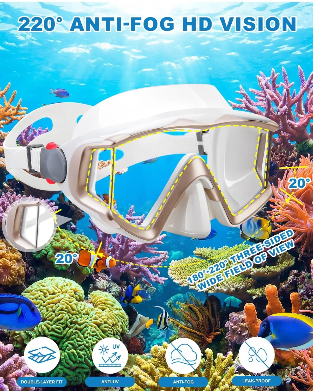 AQUA A DIVE SPORTS Adult Diving Mask with 180° Field of View & Anti-Fog Lenses | 318 g (0.7 lb) - view 4