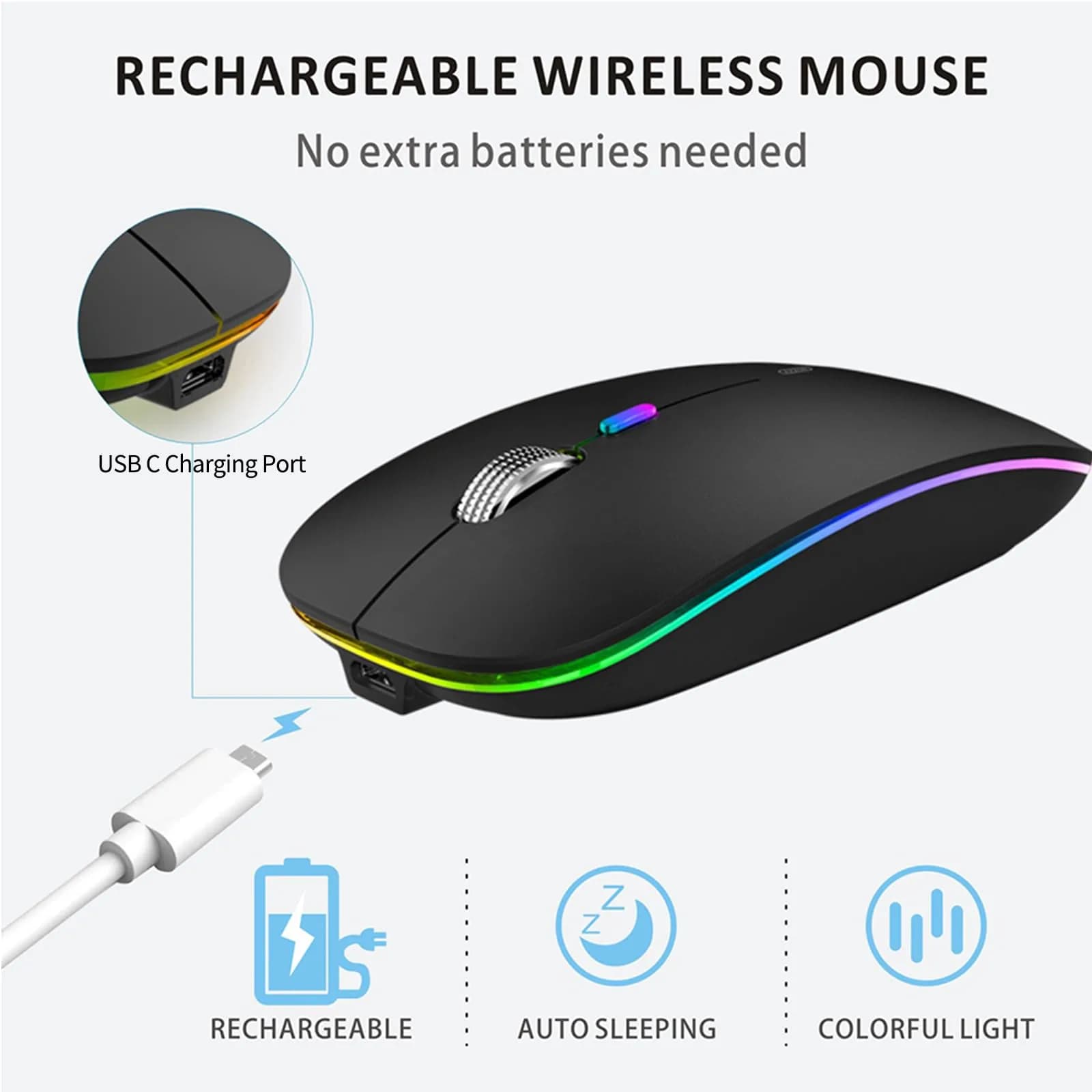 Uiosmuph G12 Wireless Mouse | Rechargeable, Silent, USB-C, 1600 DPI, Matte Black - view 5