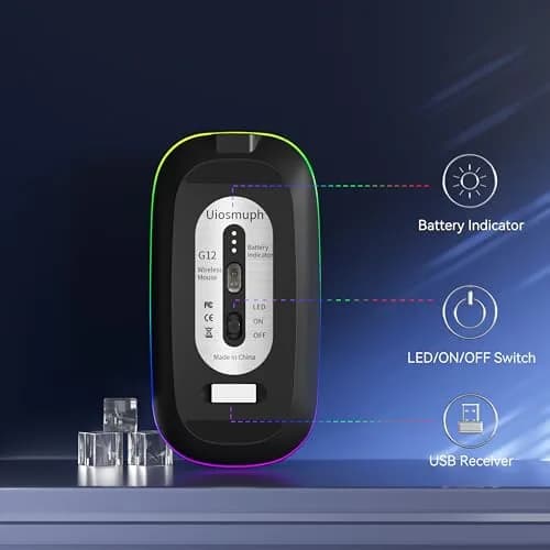 Uiosmuph G12 Wireless Mouse | Rechargeable, Silent, USB-C, 1600 DPI, Matte Black thumbnail 6