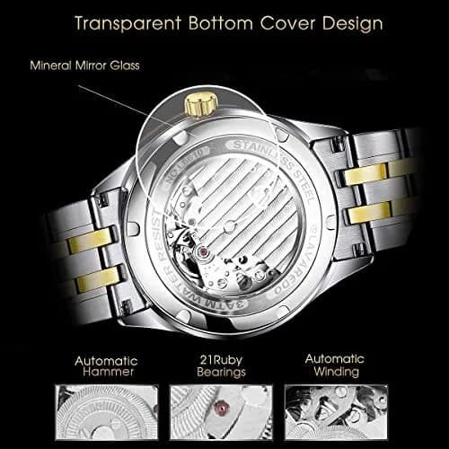 A ALPS Automatic Mechanical Watch for Men | 41mm Stainless Steel Case, Skeleton Dial, 30M Water Resistance thumbnail 4
