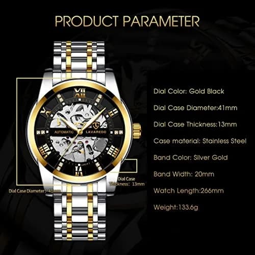 A ALPS Automatic Mechanical Watch for Men | 41mm Stainless Steel Case, Skeleton Dial, 30M Water Resistance thumbnail 3