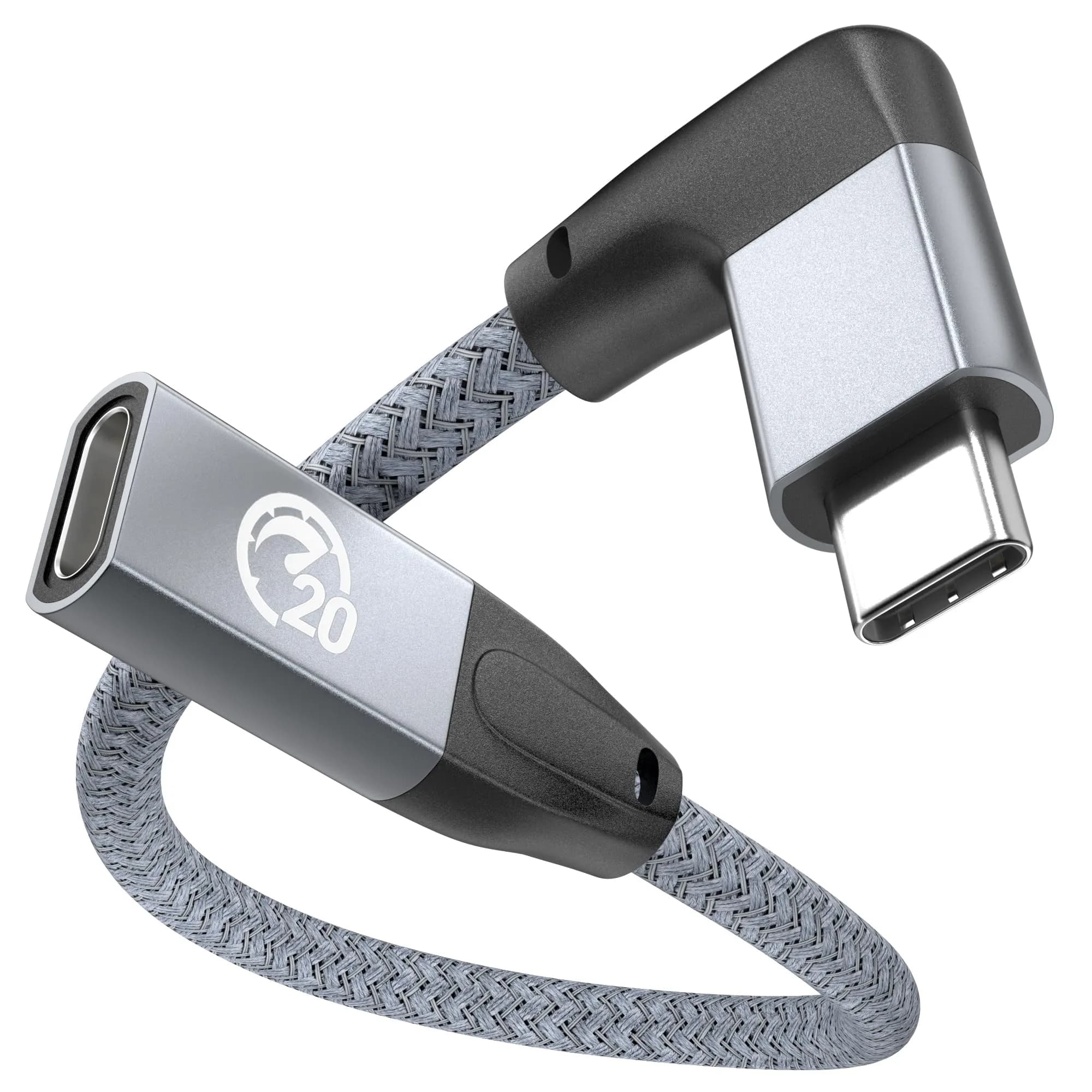 UseBean Right Angle USB C Extension Cable 0.6FT | 20Gbps Data & 100W Fast Charging — GRAY