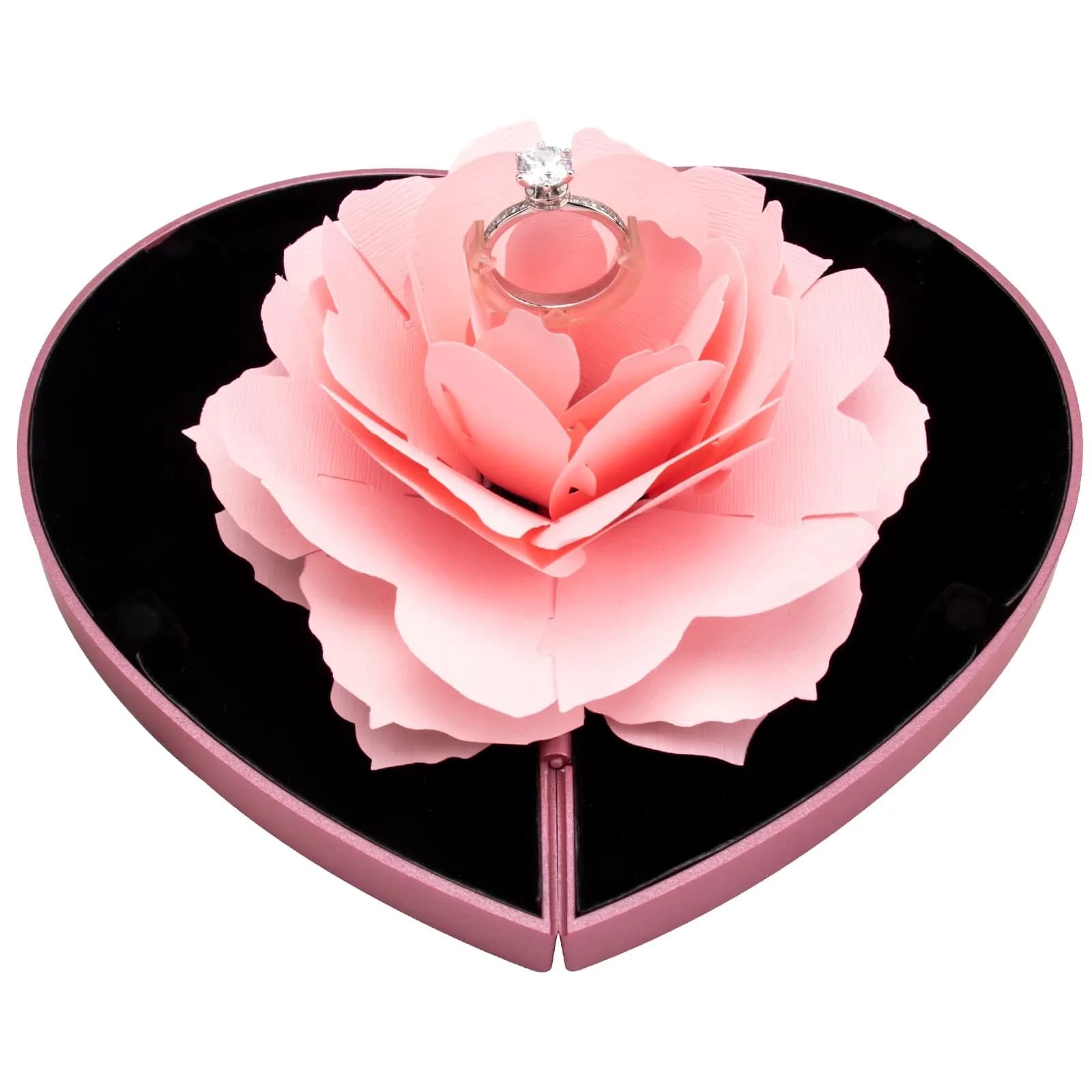 wonuu Pop Up Rose Engagement Ring Box - Pink Heart Shaped Holder for Women - main product image
