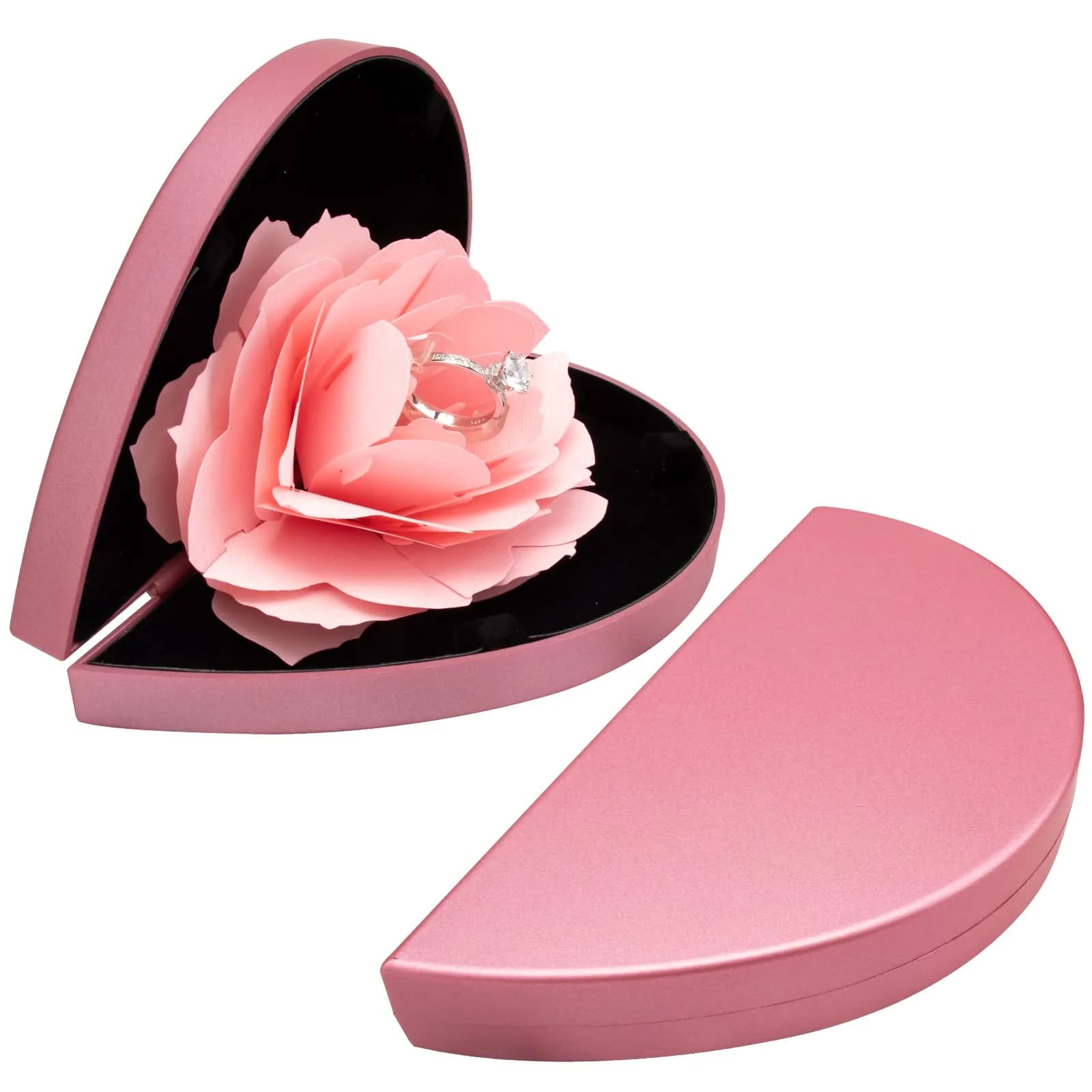 wonuu Pop Up Rose Engagement Ring Box - Pink Heart Shaped Holder for Women - view 2