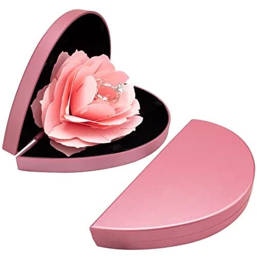 wonuu Engagement Ring Box, Heart Shaped Rose Box with Flannel Lining | Surprise Jewelry Storage Holder for Proposal, Engagement, Wedding Gift (Pink) thumbnail 2