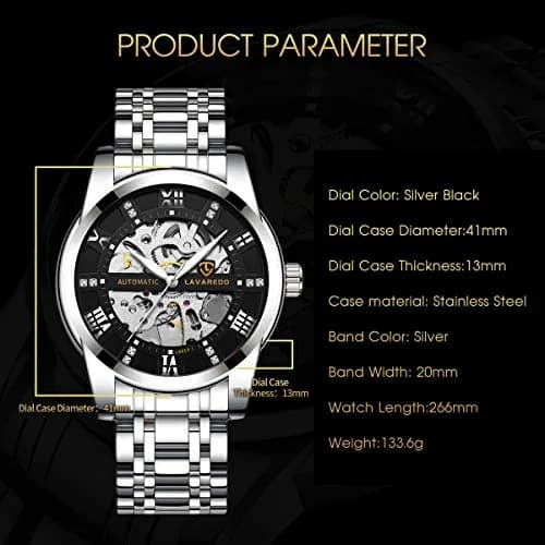 A ALPS Automatic Mechanical Watch for Men, 41mm Stainless Steel Case, 20mm Band, 30M Water Resistant | Skeleton Dial thumbnail 6