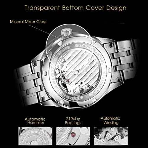 A ALPS Automatic Mechanical Watch for Men, 41mm Stainless Steel Case, 20mm Band, 30M Water Resistant | Skeleton Dial thumbnail 3