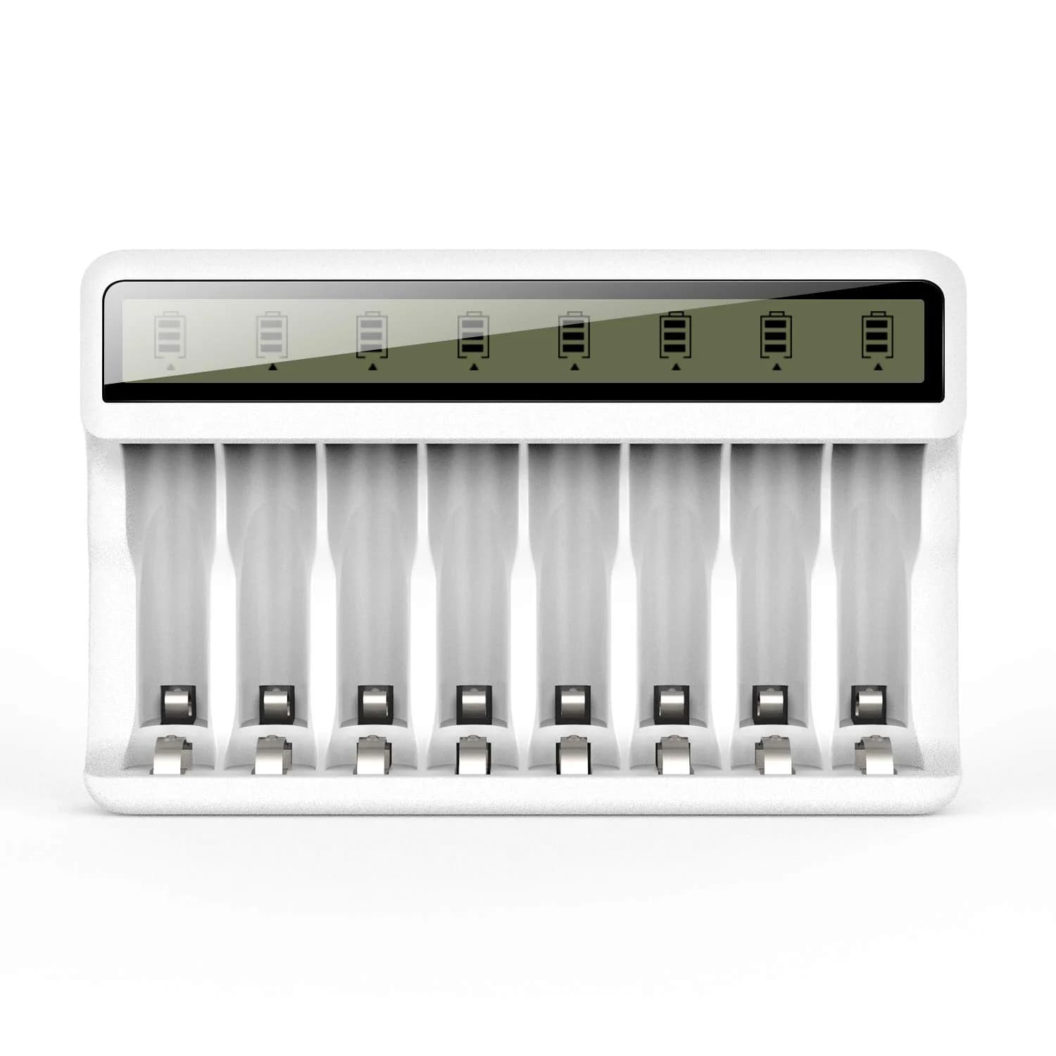 POWEROWL 8 Bay AA AAA Battery Charger with LCD Display & USB Input | Charges Ni-MH Ni-CD Rechargeable Batteries - main product image