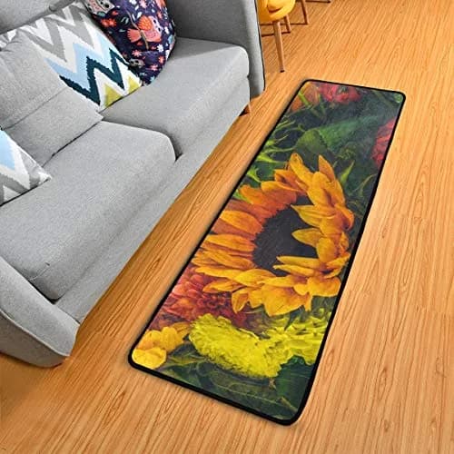 Senya Retro Dahlia Sunflower Kitchen Rug 72" x 24" | Non-Slip Water Absorbent Area Rug for Home thumbnail 1