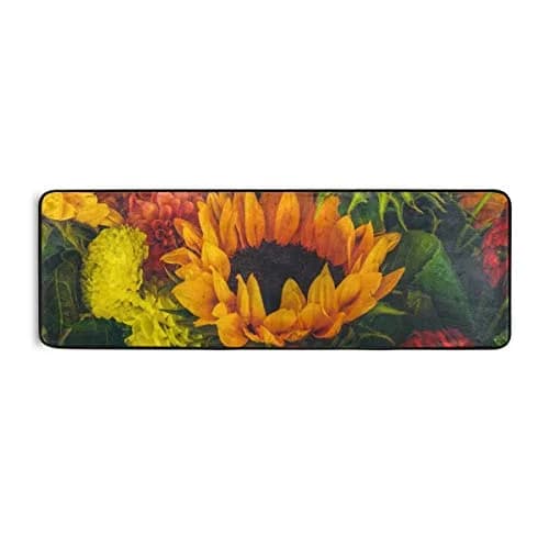Senya Retro Dahlia Sunflower Kitchen Rug 72" x 24" | Non-Slip Water Absorbent Area Rug for Home thumbnail 4