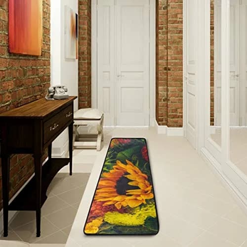 Senya Retro Dahlia Sunflower Kitchen Rug 72" x 24" | Non-Slip Water Absorbent Area Rug for Home thumbnail 2
