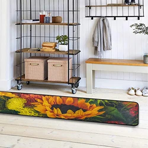 Senya Retro Dahlia Sunflower Kitchen Rug 72" x 24" | Non-Slip Water Absorbent Area Rug for Home thumbnail 3