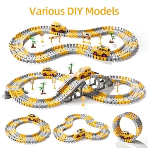 IHAHA 236 PCS Construction Race Track Set with 2 Electric Cars & 4 Trucks | 10 inches (25.4 cm) Length thumbnail 4