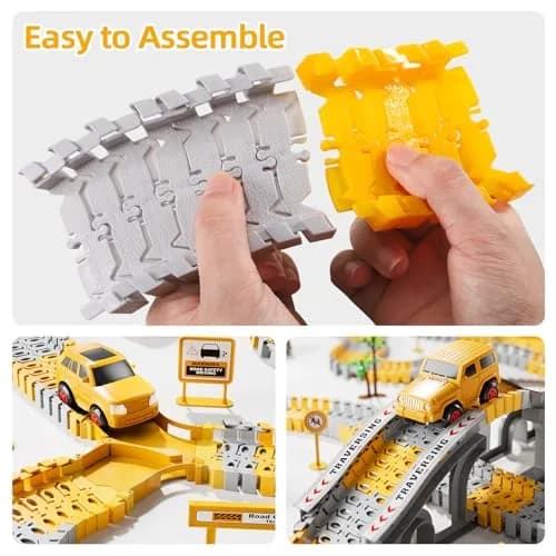 IHAHA 236 PCS Construction Race Track Set with 2 Electric Cars & 4 Trucks | 10 inches (25.4 cm) Length thumbnail 5