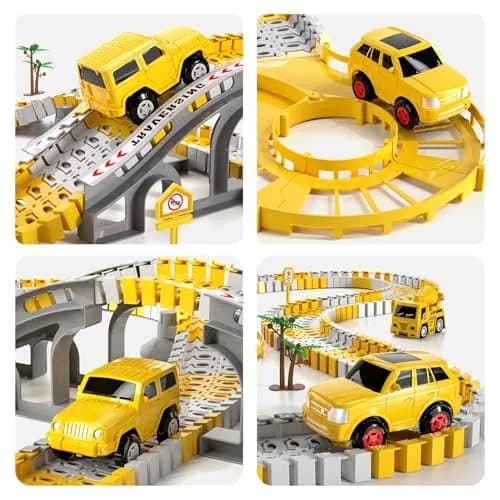 IHAHA 236 PCS Construction Race Track Set with 2 Electric Cars & 4 Trucks | 10 inches (25.4 cm) Length thumbnail 6
