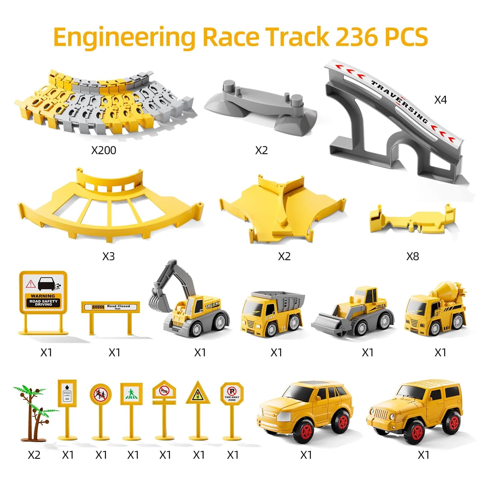 IHAHA 236 PCS Construction Race Track Set with 2 Electric Cars & 4 Trucks | 10 inches (25.4 cm) Length - view 7