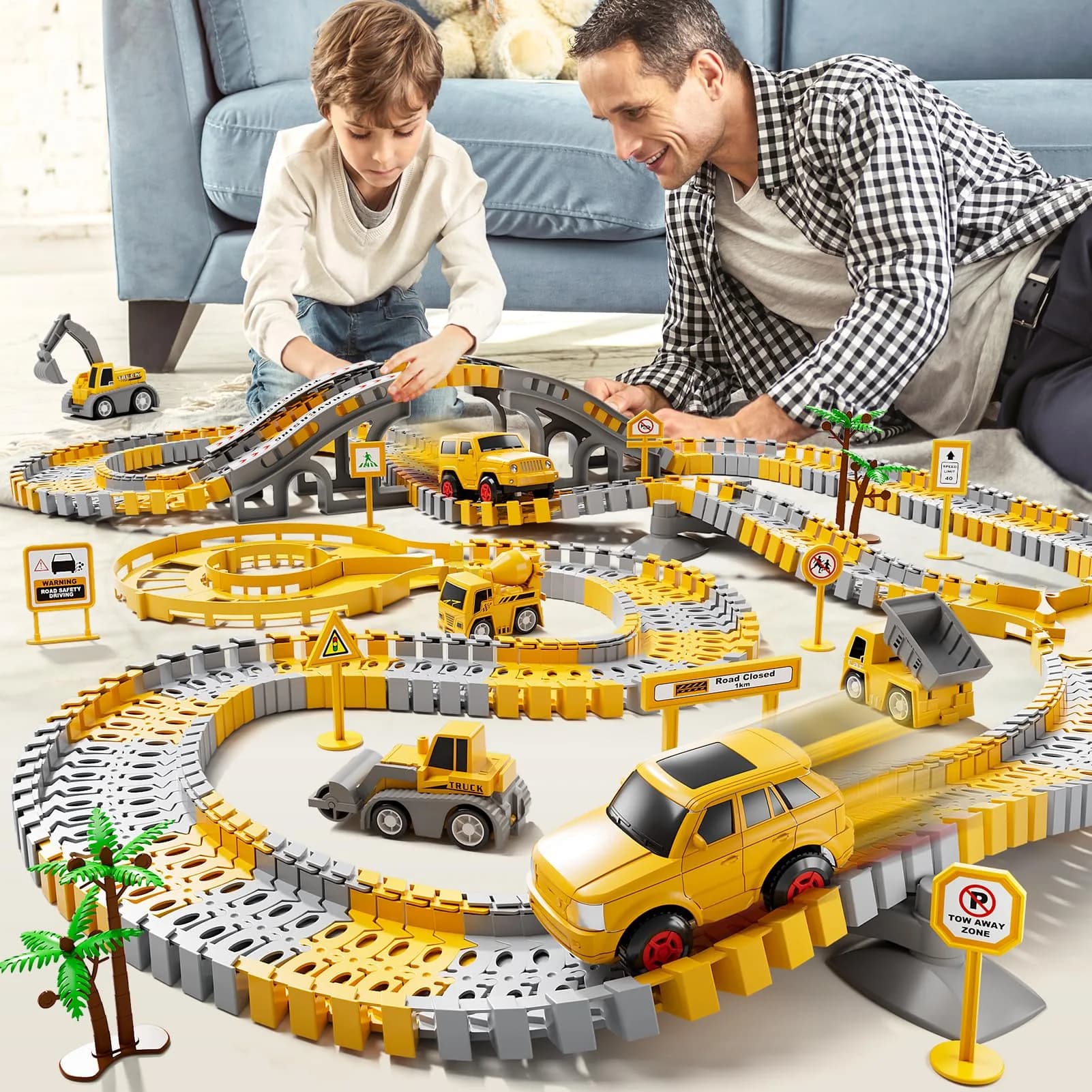 IHAHA 236 PCS Construction Race Track Set with 2 Electric Cars & 4 Trucks | 10 inches (25.4 cm) Length - view 8