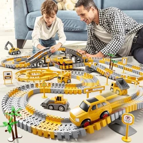 IHAHA 236 PCS Construction Race Track Set with 2 Electric Cars & 4 Trucks | 10 inches (25.4 cm) Length thumbnail 8