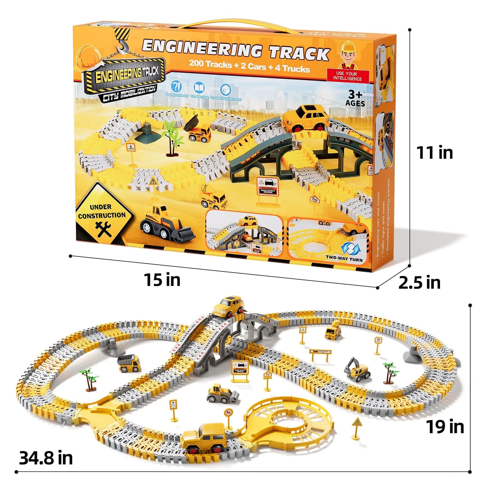 IHAHA 236 PCS Construction Race Track Set with 2 Electric Cars & 4 Trucks | 10 inches (25.4 cm) Length - view 9