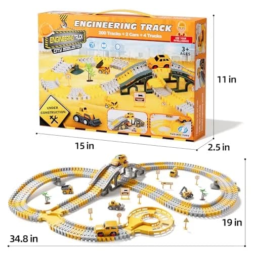 IHAHA 236 PCS Construction Race Track Set with 2 Electric Cars & 4 Trucks | 10 inches (25.4 cm) Length thumbnail 9