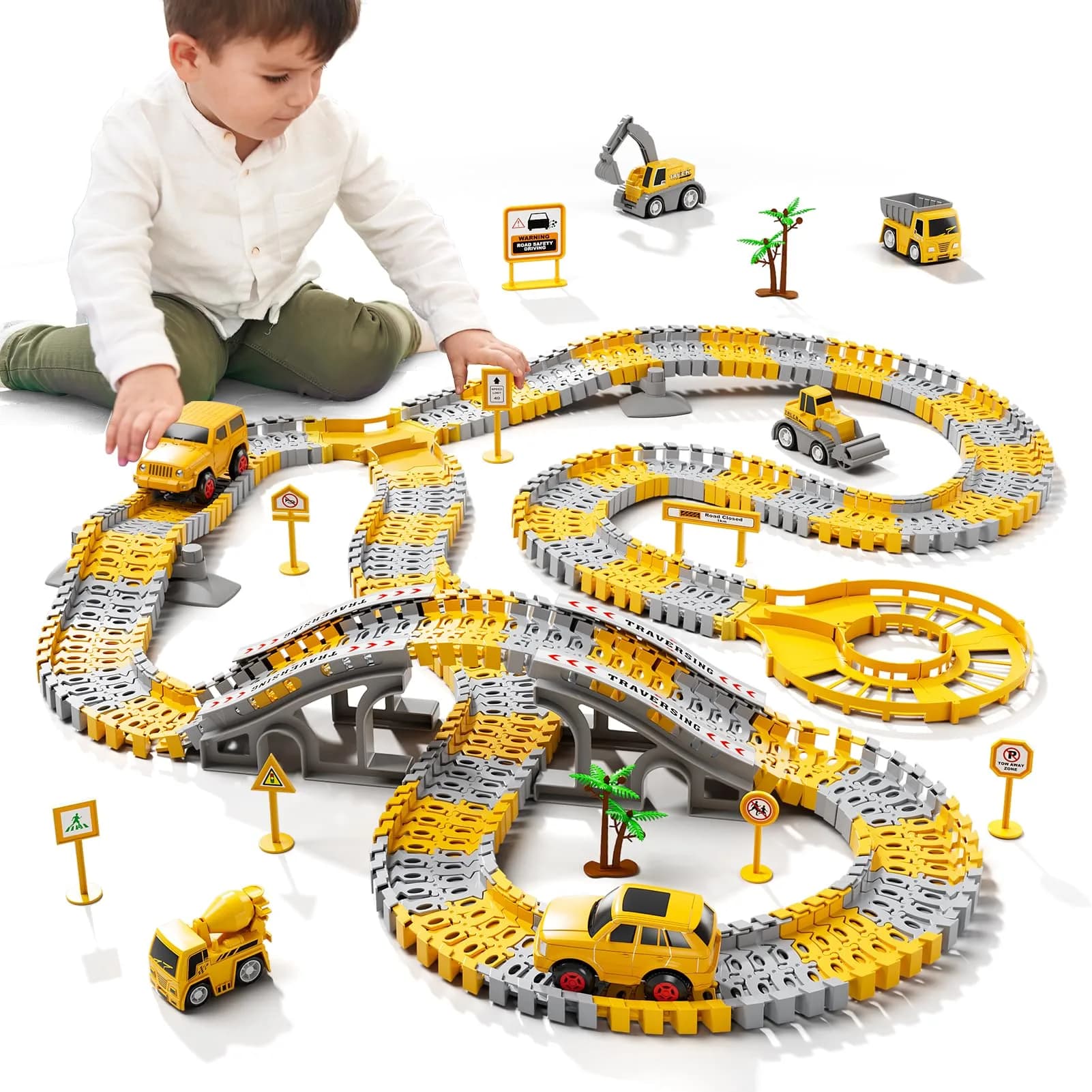 IHAHA 236 PCS Construction Race Track Set with 2 Electric Cars & 4 Trucks | 10 inches (25.4 cm) Length - view 2