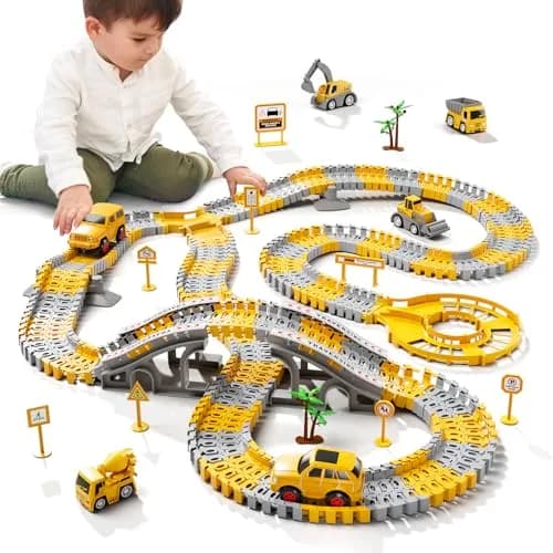 IHAHA 236 PCS Construction Race Track Set with 2 Electric Cars & 4 Trucks | 10 inches (25.4 cm) Length thumbnail 2