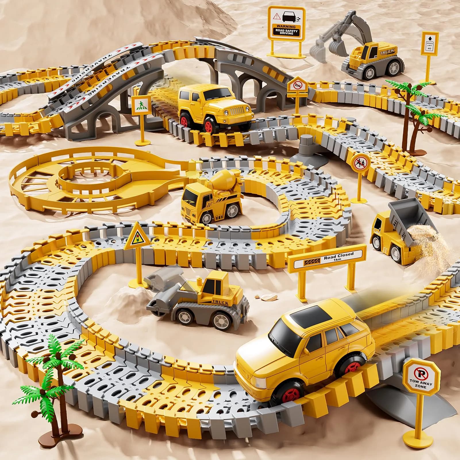 IHAHA 236 PCS Construction Race Track Set with 2 Electric Cars & 4 Trucks | 10 inches (25.4 cm) Length - view 3