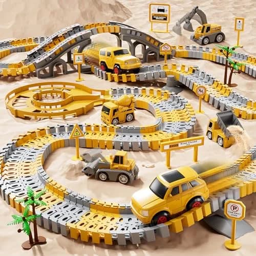 IHAHA 236 PCS Construction Race Track Set with 2 Electric Cars & 4 Trucks | 10 inches (25.4 cm) Length thumbnail 3