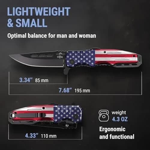 Grand Way Patriotic Pocket Knife American Flag | 3.4" Blade, Spring Assisted, Food & Outdoor Use thumbnail 4