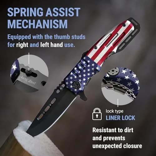 Grand Way Patriotic Pocket Knife American Flag | 3.4" Blade, Spring Assisted, Food & Outdoor Use thumbnail 5