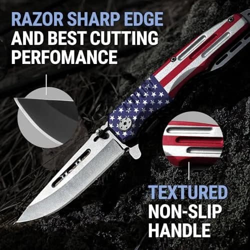 Grand Way Patriotic Pocket Knife American Flag | 3.4" Blade, Spring Assisted, Food & Outdoor Use thumbnail 6