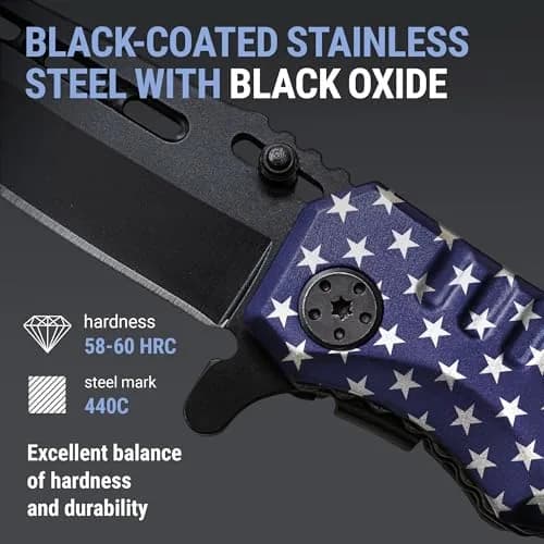 Grand Way Patriotic Pocket Knife American Flag | 3.4" Blade, Spring Assisted, Food & Outdoor Use thumbnail 2