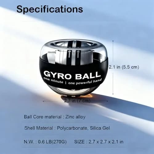 GOZATO Auto-Start Wrist Power Gyro Ball with LED Lights, Wrist & Forearm Exerciser, 22kg Resistance | Grips, Strengthens, and Rehabilitates thumbnail 9