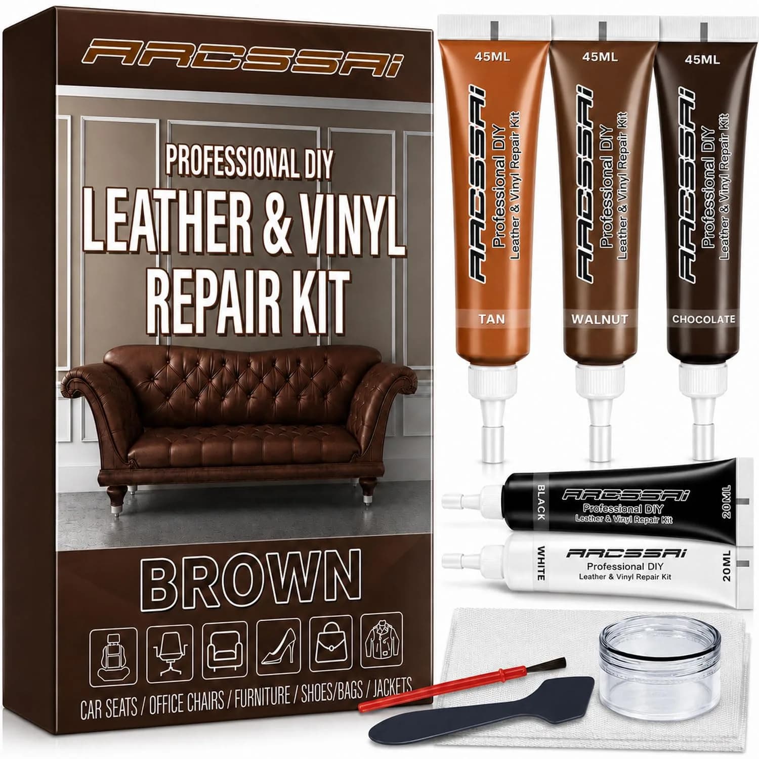 ARCSSAI ARCSSAL Brown Leather Repair Kit | Restores Furniture, Sofas, Jackets, Car Seats & Purses - main product image