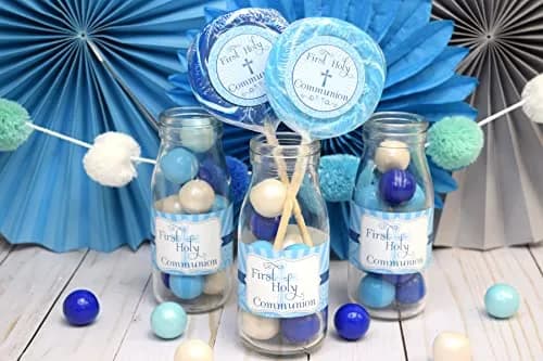 Amanda Creation First Holy Communion Water Bottle Wrappers for Boys 20 Pack 17.5cm (8.5"x1.75") | Catholic Sacrament Party Decorations thumbnail 4