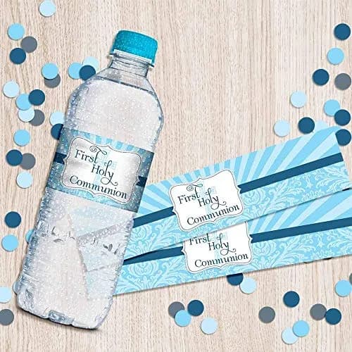 Amanda Creation First Holy Communion Water Bottle Wrappers for Boys 20 Pack 17.5cm (8.5"x1.75") | Catholic Sacrament Party Decorations thumbnail 8