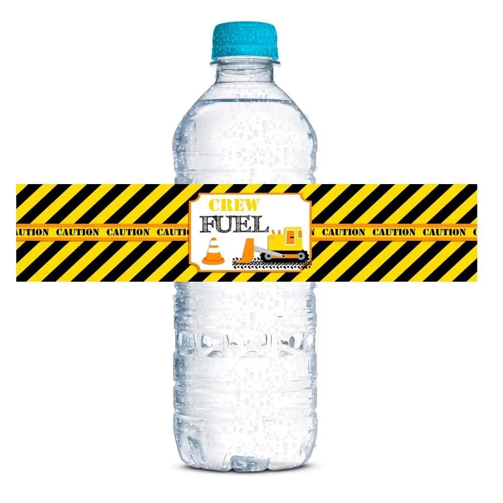 Amanda Creation Waterproof Water Bottle Sticker Wrappers 20 Labels | Construction Site Birthday Party - main product image