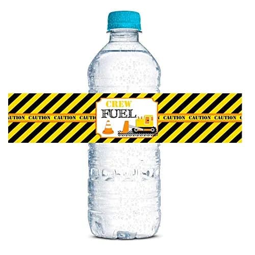Amanda Creation Waterproof Water Bottle Sticker Wrappers 20 Labels | Construction Site Birthday Party thumbnail 1