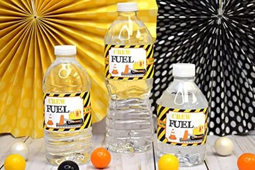 Amanda Creation Waterproof Water Bottle Sticker Wrappers 20 Labels | Construction Site Birthday Party thumbnail 2