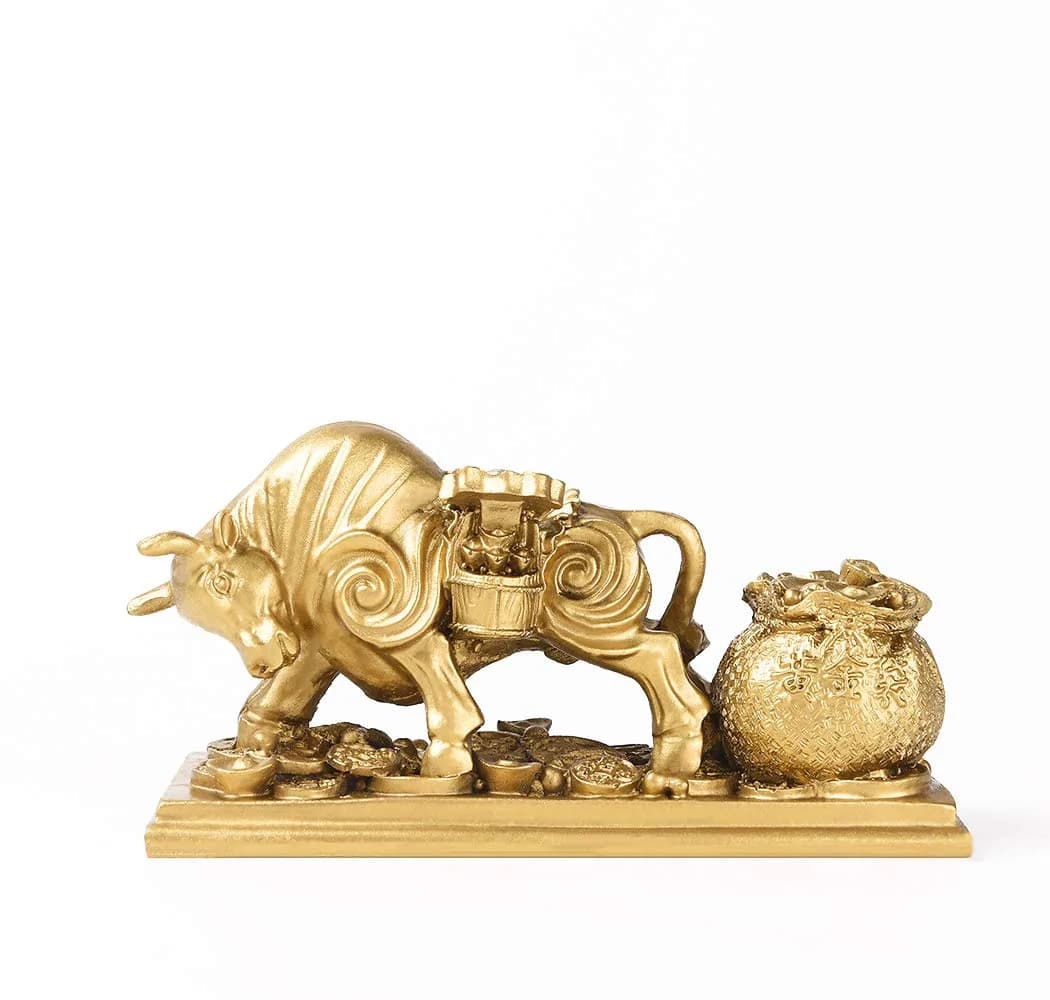 BRASSTAR Gold Resin Feng Shui Bull Statue 13.5cm (5.3in) | Attracts Wealth & Fortune - main product image