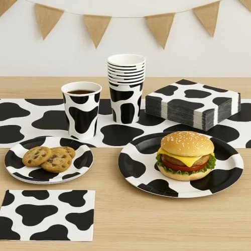 Oojami Cow Print Party Supplies Pack for 30 Guests | 120 Pcs Dinner Plates, Dessert Plates, Cups, Napkins thumbnail 7