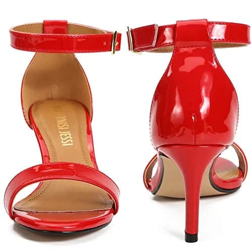 MAIERNISI JESSI Unisex Ankle Strap Heeled Sandals | Open Toe, Patent Red, 14.5 Women/13 Men thumbnail 5