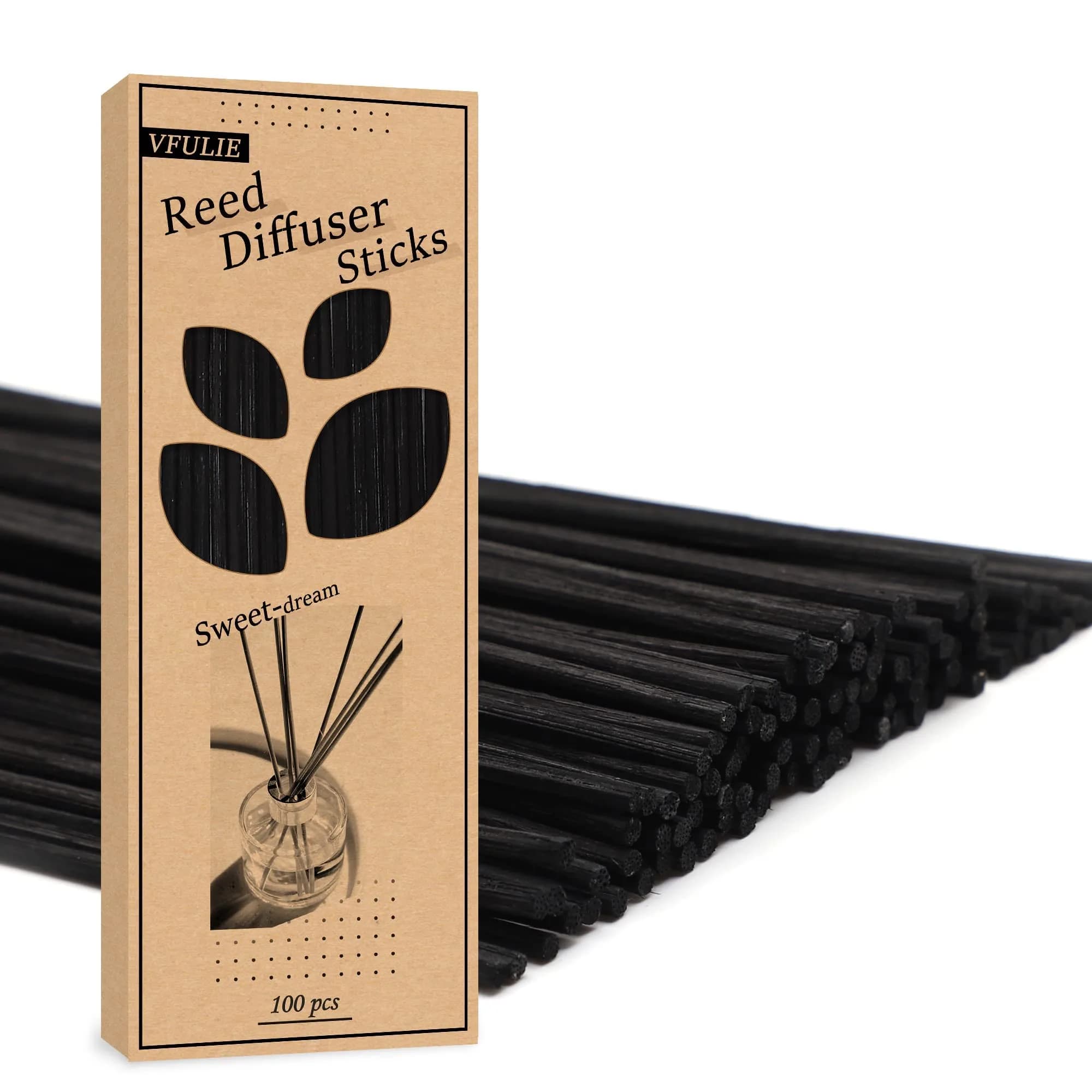 VFULIE Black Reed Diffuser Sticks 100 Count | 10 Inch Natural Rattan for Home Fragrance - main product image
